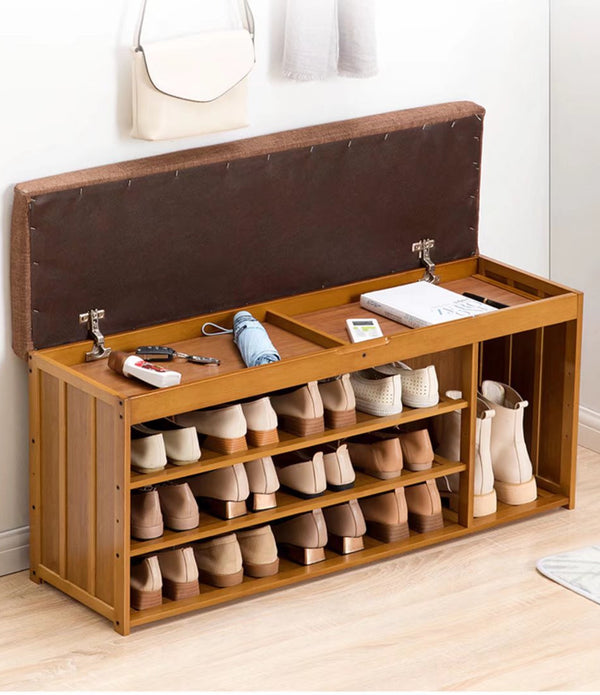 Stylish Brown Wood Shoe Rack And Bench