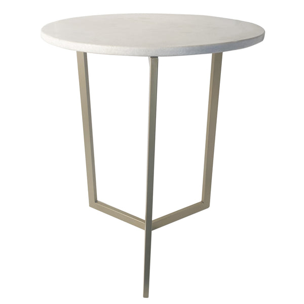 Set of Two White Marble and Gold Geo Tri Nesting End Tables