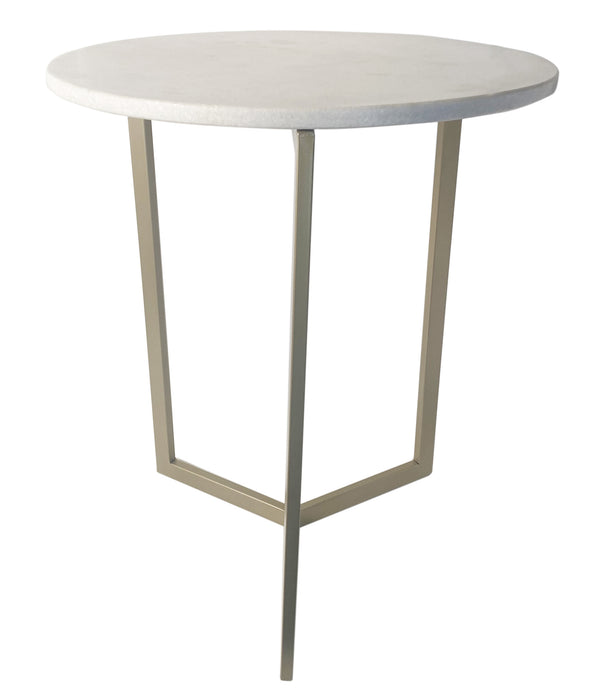 Set of Two White Marble and Gold Geo Tri Nesting End Tables