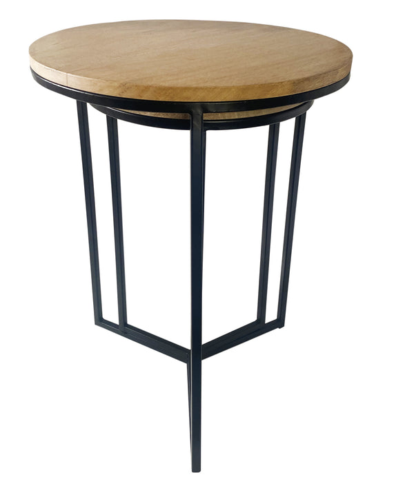 Set of Two Natural Wood and Black Geo Tri Nesting End Tables