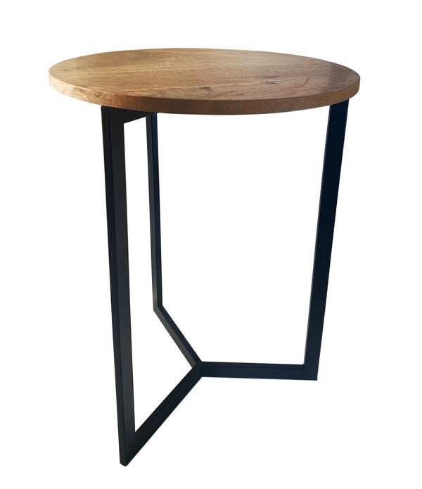 22' Natrual Wood and Black Geo Triangle Round End Table