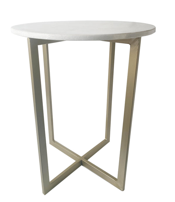 Set of Two White Marble and Gold Geo Nesting End Tables