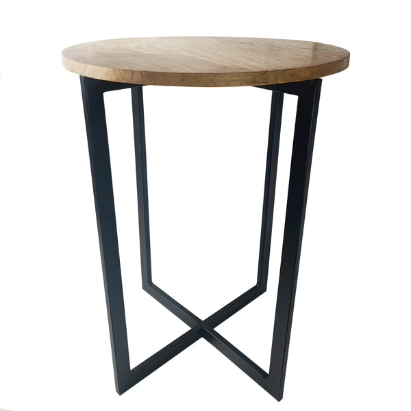 22' Natrual Wood and Black Geo Round End Table