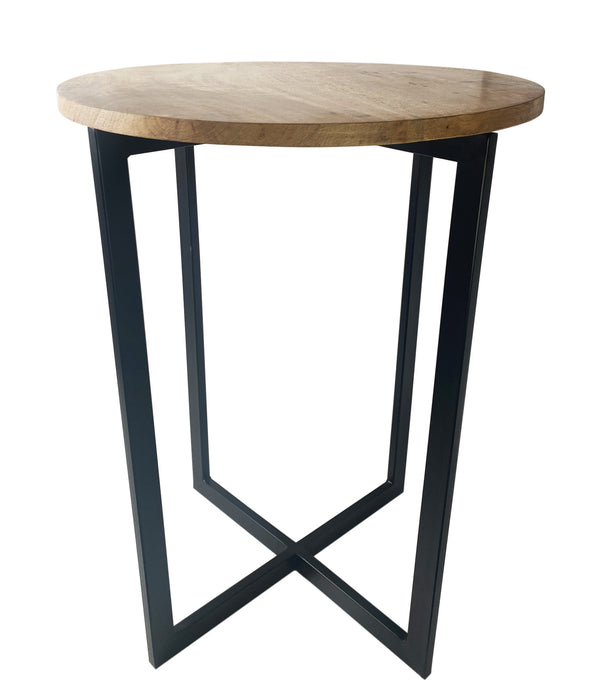 22' Natrual Wood and Black Geo Round End Table