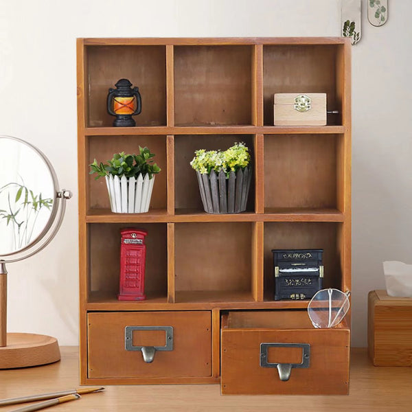 Maple Brown Retro Grid Wooden Storage Shelf