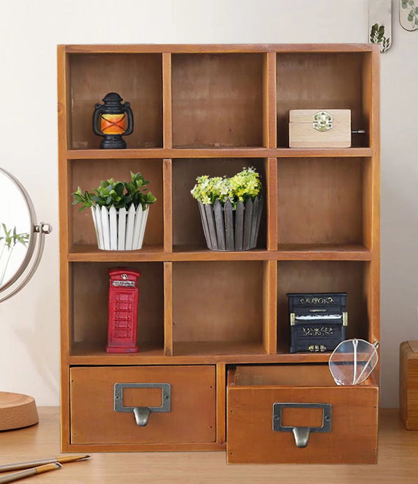 Maple Brown Retro Grid Wooden Storage Shelf