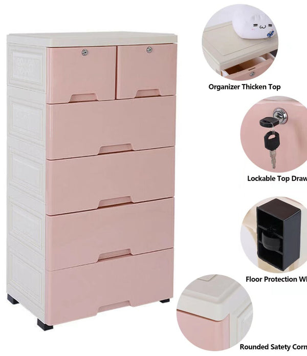 Modern Pink And Grey Rolling Plastic Storage Cabinet