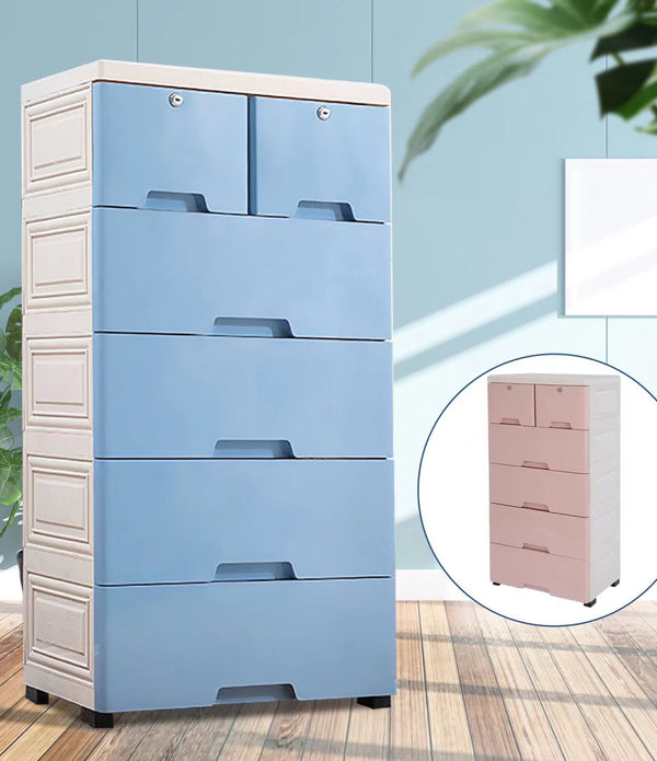 Modern Blue And Grey Rolling Plastic Storage Cabinet