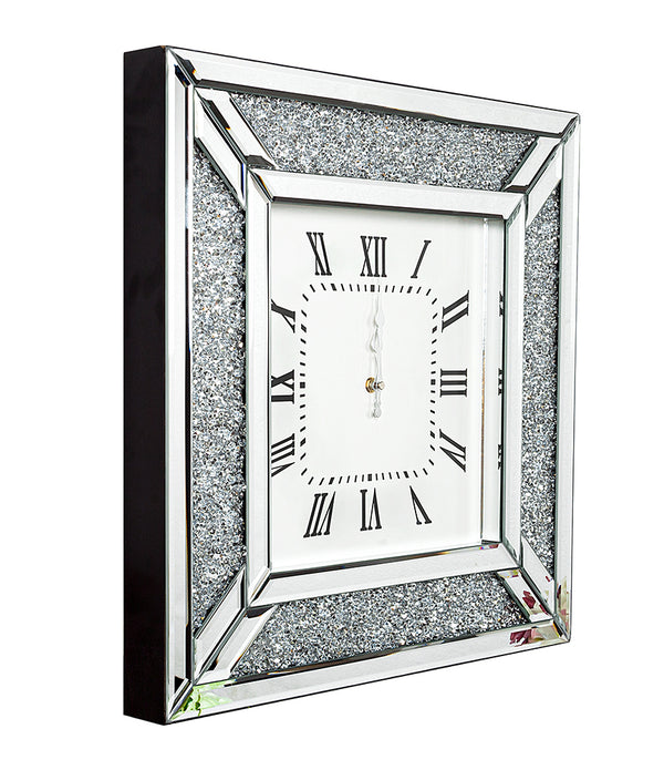 Diamond and Silver Mirrored Square Wall Clock