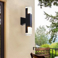 Modern Black and White Art Deco Two Light Outdoor Light Fixture