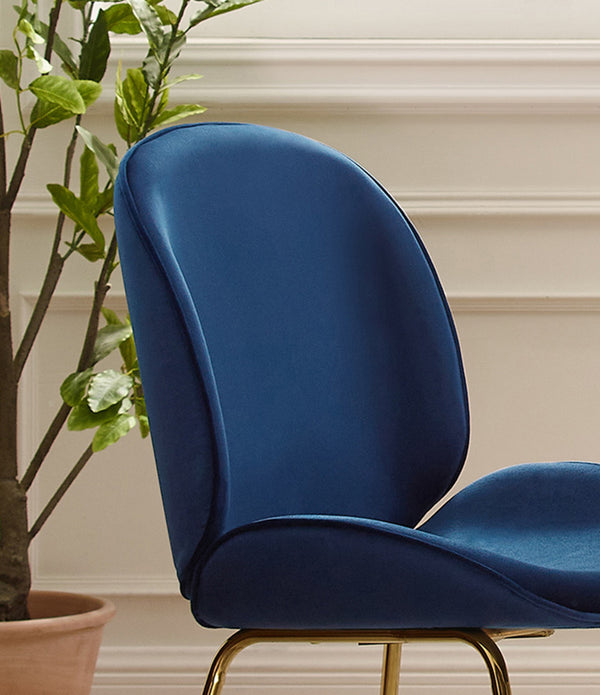 Gold and Blue Velvet Shell Shape Dining or Side Chair