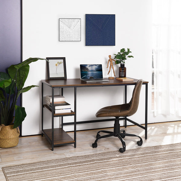 Modern Geo Black and Walnut Computer Table With Storage Shelves