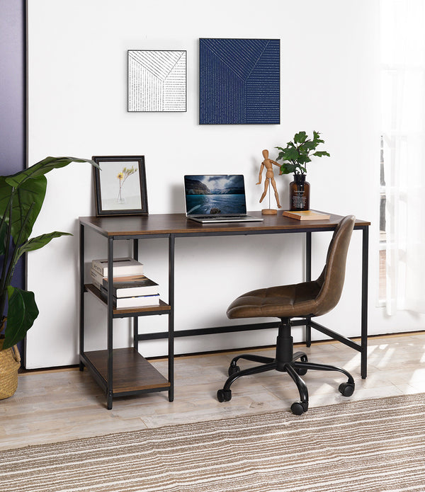 Modern Geo Black and Walnut Computer Table With Storage Shelves