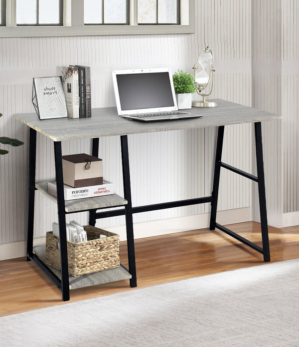 Modern Geo Dark Grey Home Office Table With Storage Shelves