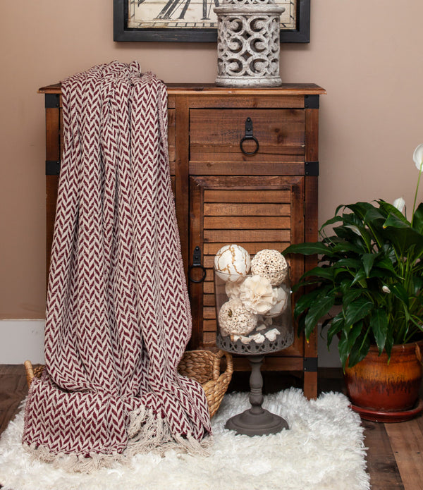 Burgundy Handloom Herringbone Weave with Tassels