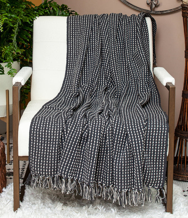 Black and White Handloom Woven Throw Blanket