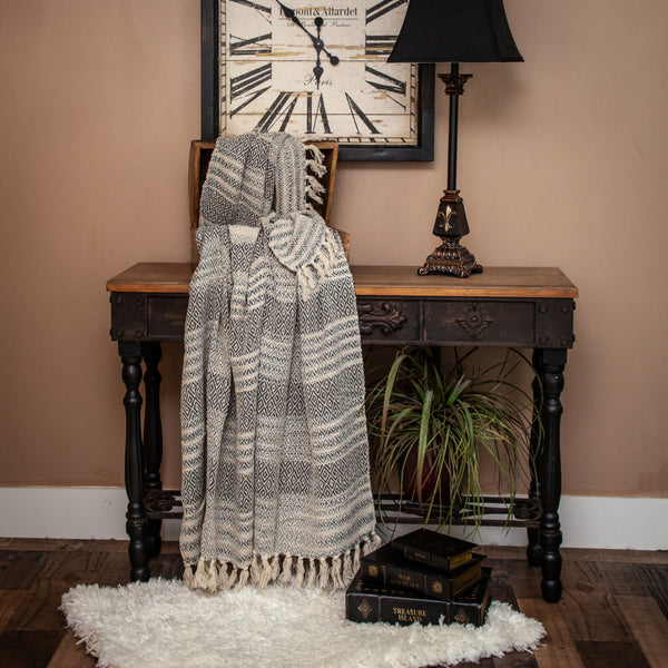 Beige and Taupe Diamond Weave Handloom Throw