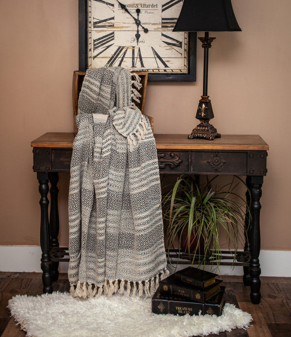 Beige and Taupe Diamond Weave Handloom Throw