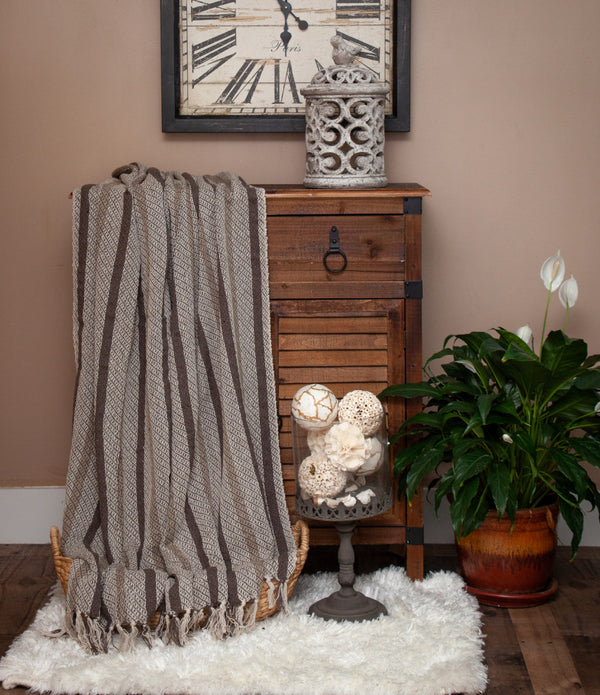 Brown and Taupe Striped Woven Handloom Throw