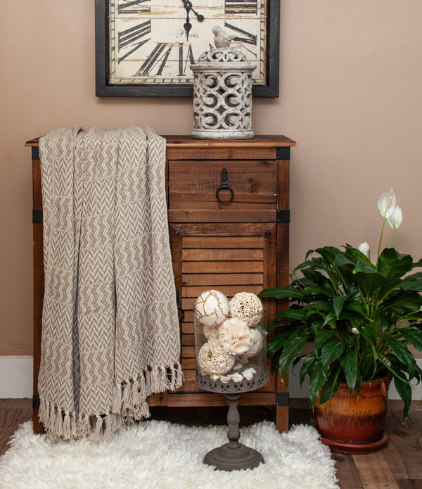 Multi Beige Herringbone Woven Handloom Throw