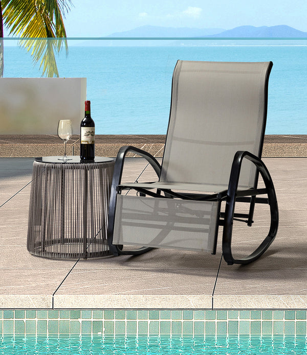 Gray Outdoor Adjustable Rocking Recliner Chair