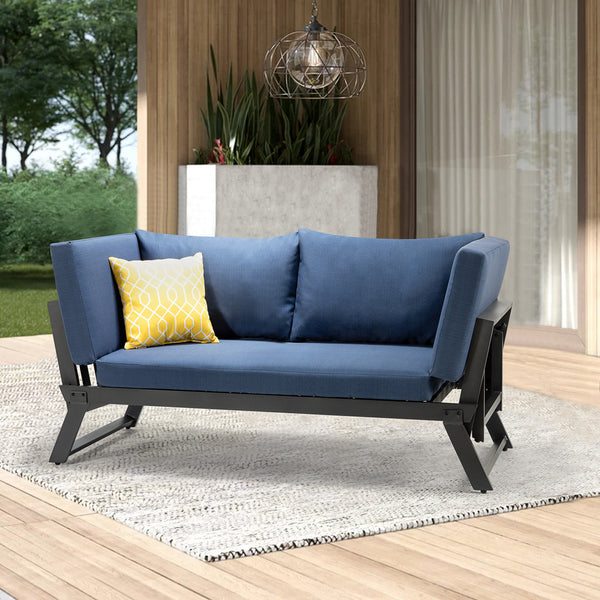 Blue Outdoor Patio Convertible Modern Daybed