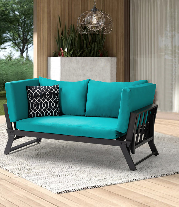 Teal Outdoor Patio Convertible Modern Daybed