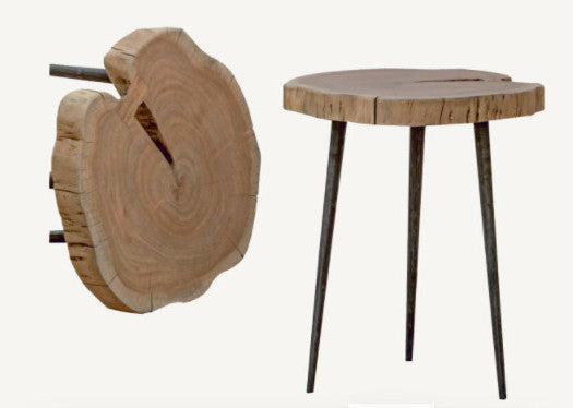 Natural Wood and Black Live Edge End or Side Table