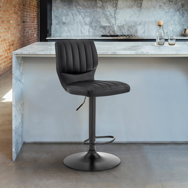 Black Faux Leather Textured Adjustable Bar Stool