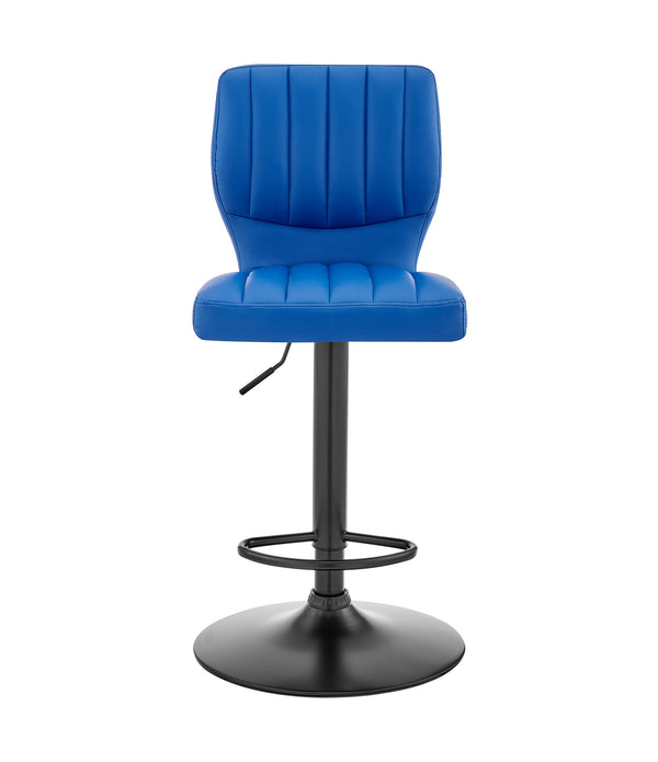 Blue Faux Leather Textured Adjustable Bar Stool