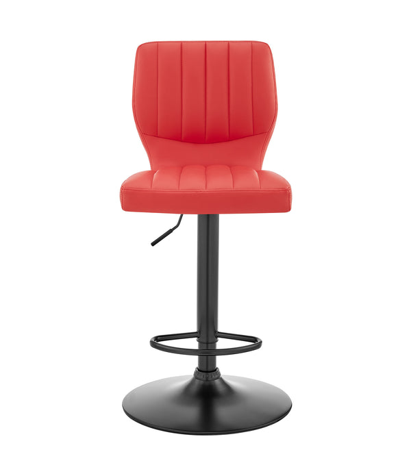 Red Faux Leather Textured Adjustable Bar Stool