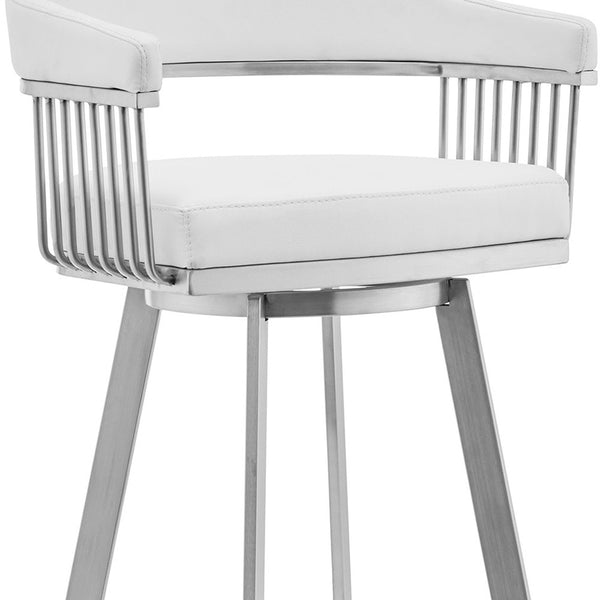 30" Mod White Faux Leather Brushed Silver Finish Swivel Bar Stool