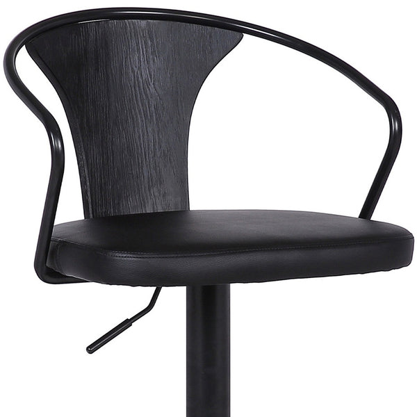 Black Faux Leather & Metal Base Adjustable Bar Stool