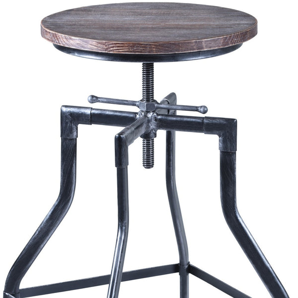 Adjustable Industrial Pine Wood Swivel Bar Stool