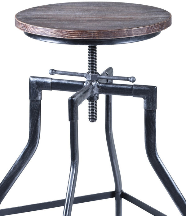 Adjustable Industrial Pine Wood Swivel Bar Stool