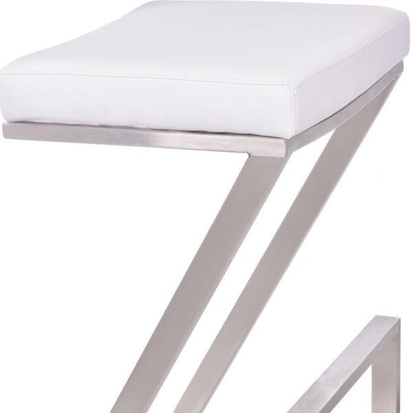 26" Contempo White Faux Leather and Stainless Backless Bar Stool