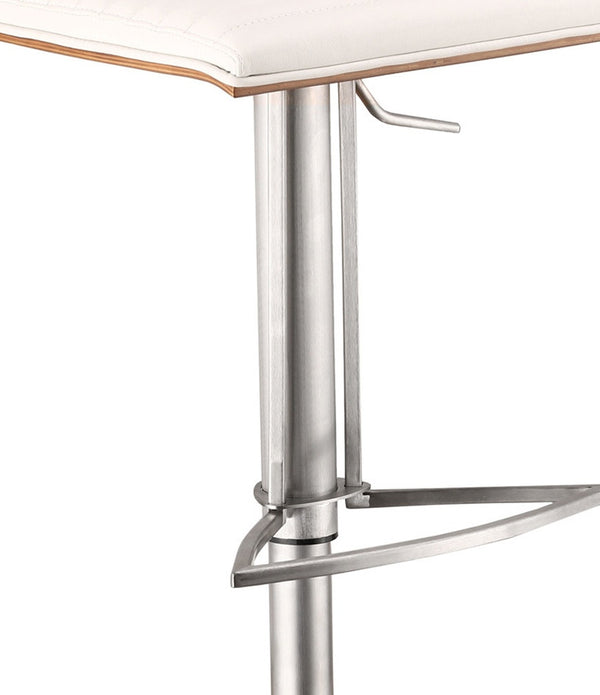 White Faux Leather Armless Swivel Bar Stool with Brushed Stainless Steel Base