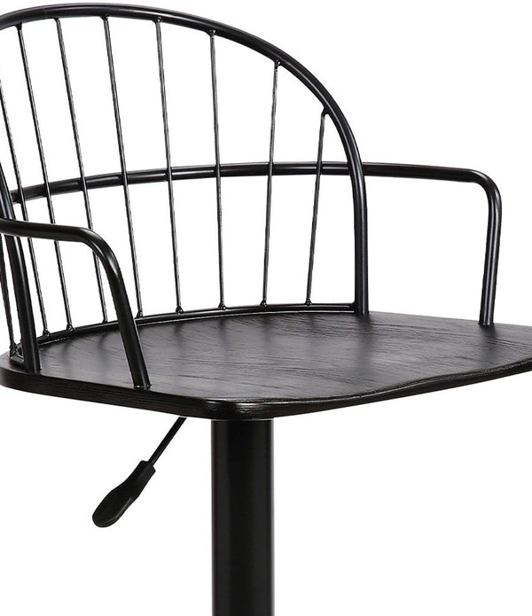 Black Wood and Metal Adjustable Curve Back Bar Stool